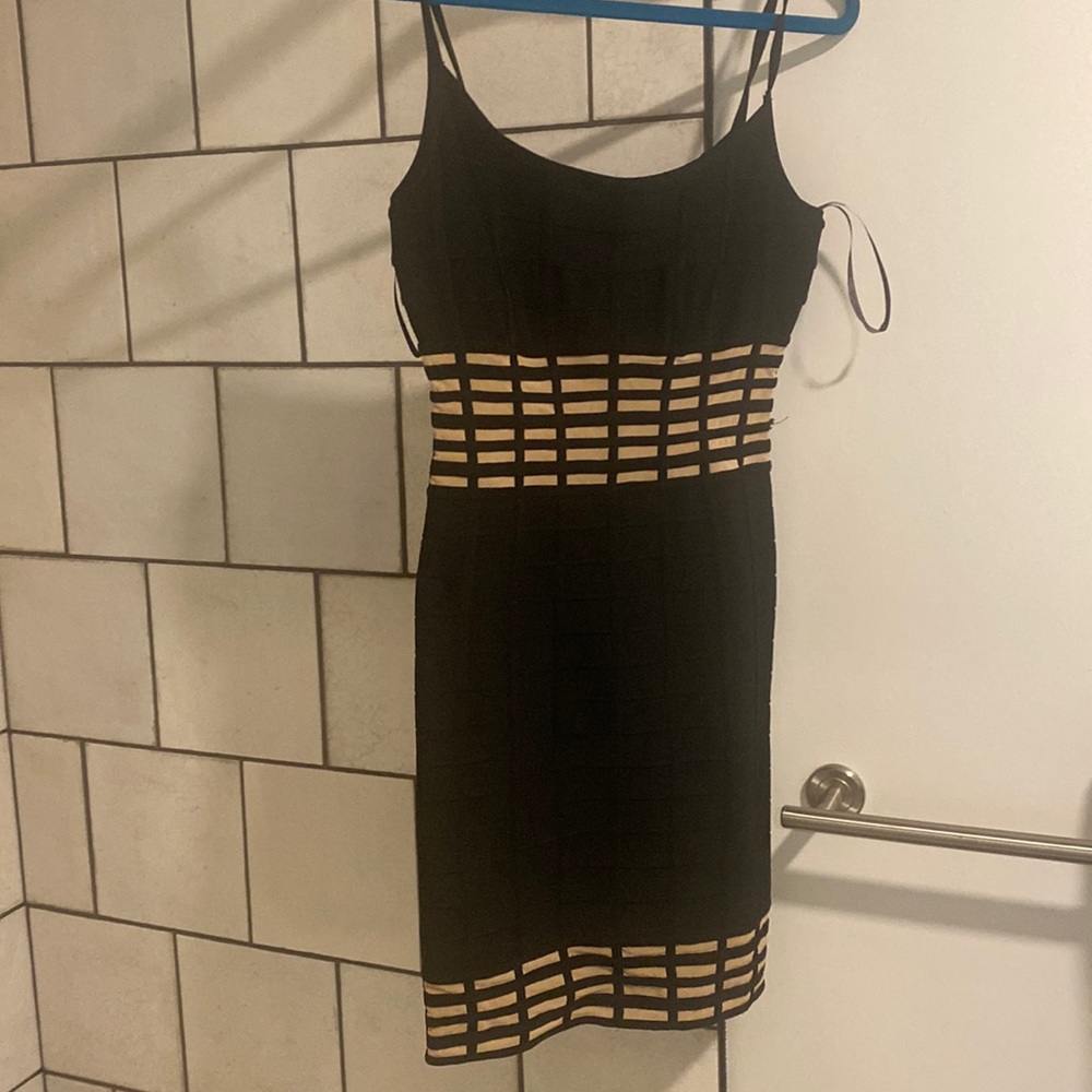 Black with cream beautiful fitted herve leger cocktail dress